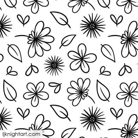 Black and white doodle flower pattern Black White Flower Drawing, Flower Print Black And White, Flower Pattern Svg, Doodle Art Floral, Easy Flower Pattern Drawing, Black And White Flower Background, Flower Pattern Black And White, Geometrical Flower, Simple Flower Pattern