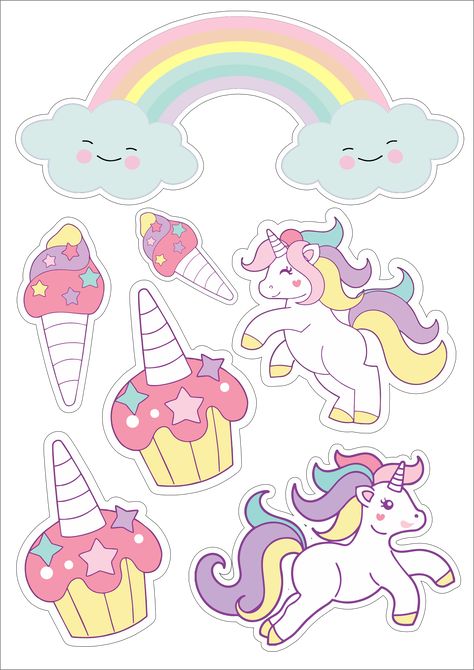 Unicornio e sorvetes topo de bolo Unicorn Pictures To Color, Unicorn Topper, Unicorn Cupcakes Toppers, Unicorn Cartoon, Pictures To Color, Unicorn Birthday Party Decorations, Unicorn Themed Birthday Party, Unicorn Printables, Unicorn Pictures