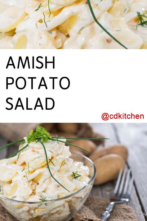 Amish Potato Salad - Homemade dressing makes this salad ultra-creamy but hard-boiled eggs are the real secret ingredient to this Amish-style potato salad. | CDKitchen.com Amish Potato Salad Recipe, Amish Potato Salad, Amish Dishes, Butter Mayonnaise, Vinegar Potatoes, Amish Potato Salads, Mustard Butter, Avocado Recipes Easy, Salad Homemade