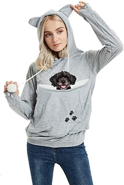 Hoodie Ears, Dog Pouch, Grey Clothing, Pocket Pet, Paw Print Design, Pet Sweater, Pocket Hoodie, Kangaroo Pouch, Pet Carriers