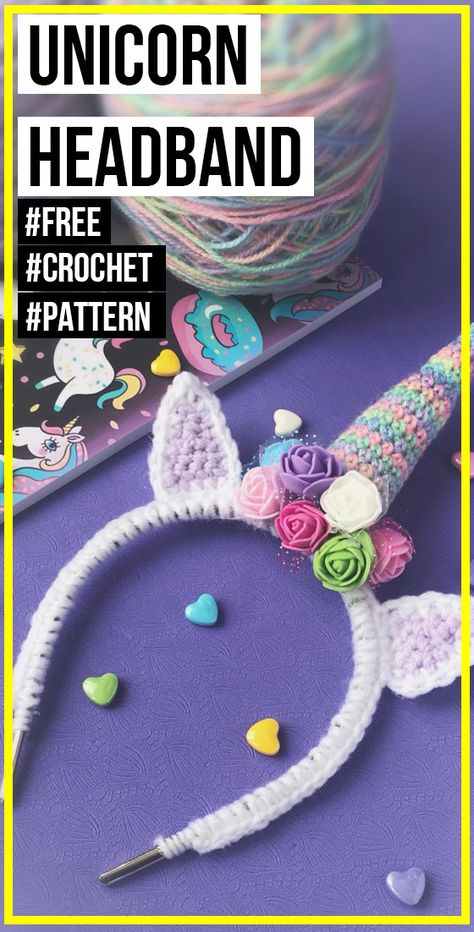 crochet Unicorn Headband free pattern     #Headband  #crochet#freecrochetpattern via @shareapattern.com Easy Crochet Headband, Crochet Unicorn Blanket, Crochet Unicorn Hat, Easy Crochet Headbands, Crochet Headband Pattern Free, Free Pattern Crochet, Crochet Headband Pattern, Crochet Supplies, Unicorn Headband