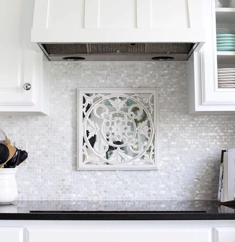 25 Kitchen Backsplash Ideas That Are Trending 2023 Bathroom Tile White, Subway Mosaic, Mother Of Pearl Backsplash, Spa Tile, Shell Mosaic Tile, Backsplash Bathroom Wall, Tile For Kitchen, Shell Tiles, Shower Wall Tile