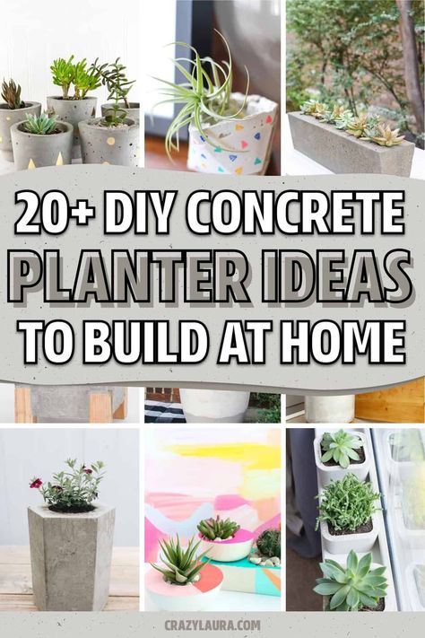 If you want to make your own DIY concrete planters at home, check out these creative tutorials and ideas for inspiration to make one this weekend! Cement Succulent Planter Diy, Cement Diy Ideas, Handmade Planters Diy, Concrete Crafts To Sell, Concrete Plant Stand, Concrete Planters Diy, Concrete Pot Molds, Front Porch Planter, Concrete Planter Molds