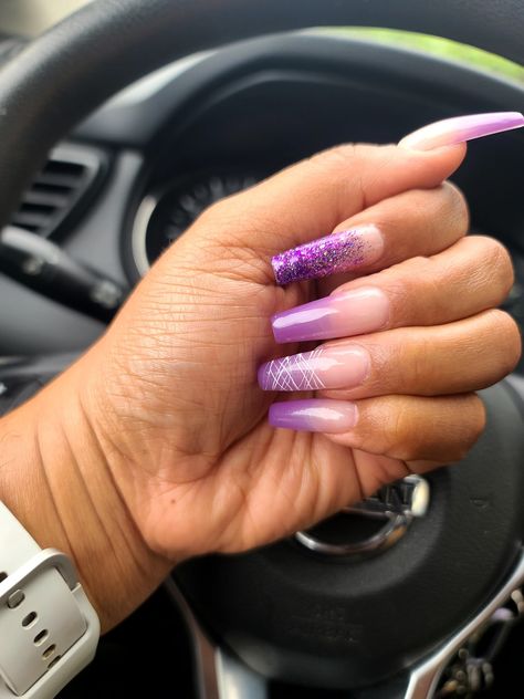 Gel X Ombre, Gel X Coffin, Nails Purple Ombre, Purple Ombre Nails, Nails Purple, Ombre Glitter, Ombre Nails Glitter, Nails Glitter, Purple Ombre