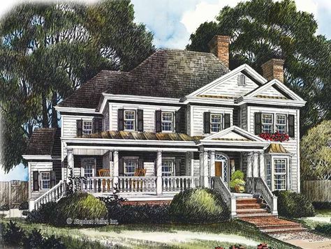 Floor Plan AFLFPW06663 - 2 Story Home Design with 4 BRs and 4 Baths Colonial Style House Plans, Colonial House Plans, Cottage Floor Plans, Sims House Plans, Country Style House Plans, Cottage House, House Plans Farmhouse, Metal Building Homes, Country House Plans