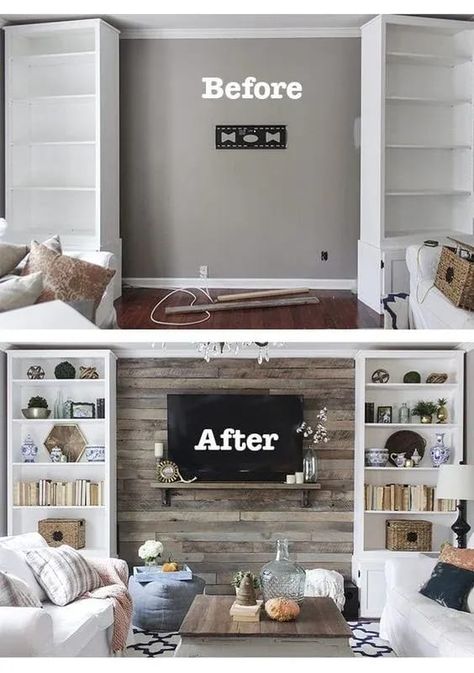 DIY Pallet Accent Wall...awesome Pallet ideas! Pallet Accent Wall, Film Decor, Diy Home Decor For Apartments, Wall Makeover, Interior Design Minimalist, Wood Pallet Wall, Online Interior Design, Best Diy, Diy Furniture Projects