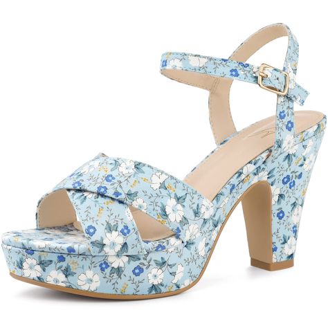 Floral Heels, Chic Heels, Floral Sandals, High Heels Sandals, Chunky High Heels, Platform Heels Chunky, Chunky Heels Sandals, Open Toe Shoes, Platform Sandals Heels