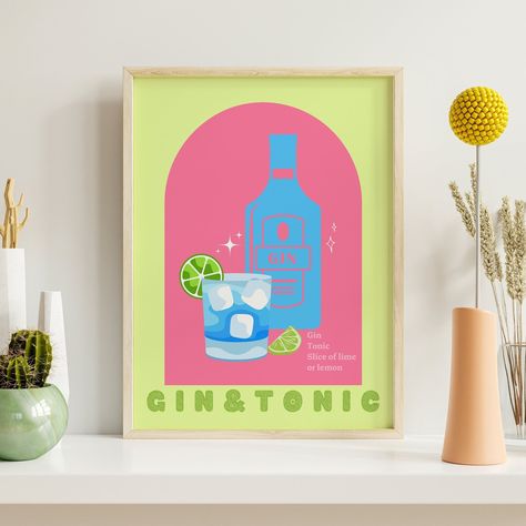 Gin Tonic Cocktail, Gin Festival, Cocktail Prints, Art Cocktail, Cocktail Wall Art, Cocktail Wall, Retro Cocktail, Colorful Cocktails, Cocktail Art