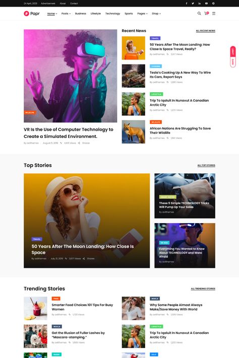 Papr is a responsive news and magazine WordPress theme that offers a clean, modern, and engaging design for your website. With a variety of customizable options and a powerful page builder, you can easily create and publish news articles, feature stories, and other content with ease. Papr includes a variety of post layouts and styles, as well as a powerful search function, to help your readers find exactly what they're looking for. News Layout Website, News Blog Website Design, Blogs Ui Design, Blogs Website Design, Website News Design, Article Website Design, News Page Web Design, Blog Website Design Layout, Blog Article Design