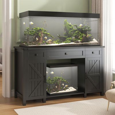 Tucker Murphy Pet™ 55-75 Gallon Aquarium Stand w/ Charging Station, Farmhouse Fish Tank Stand | C111075617_1371945085 | Wayfair Canada 100 Gallon Fish Tank, Fish Tank In Dining Room, Fish Tank Ideas Living Room Small, Farmhouse Fish Tank, Fish Tank Set Up Ideas, Fish Tank Set Up, Aquarium Ideas Living Rooms, Fish Tank Stand Ideas Diy, Home Aquarium Aesthetic