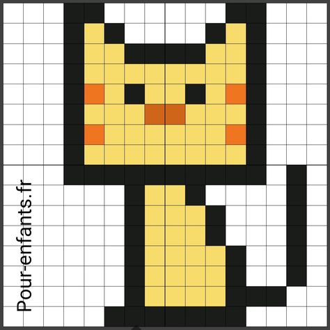 Pixel Art chat. Dessin de chat simple. Un modèle de chat pour en faire une reproduction facilment. Pixel Art Chat, Pixel Art Simple, Pixel Art Noel, Modele Pixel Art, Art Simple, Pixel Art, Halloween, Art