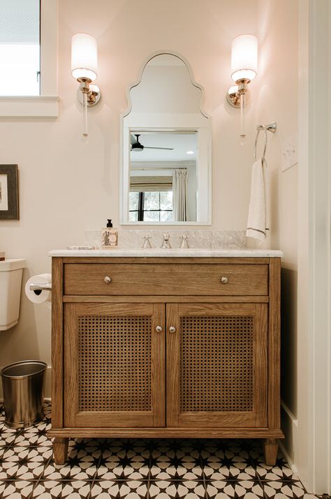 Family Farmhouse — Stevens Custom Homes Cane Bathroom Vanity, Cane Bathroom, Hidden Lighting, Single Sink Vanity, Inviting Home, Chic Interior, Interior Design Portfolio, Single Sink, Vanity Sink