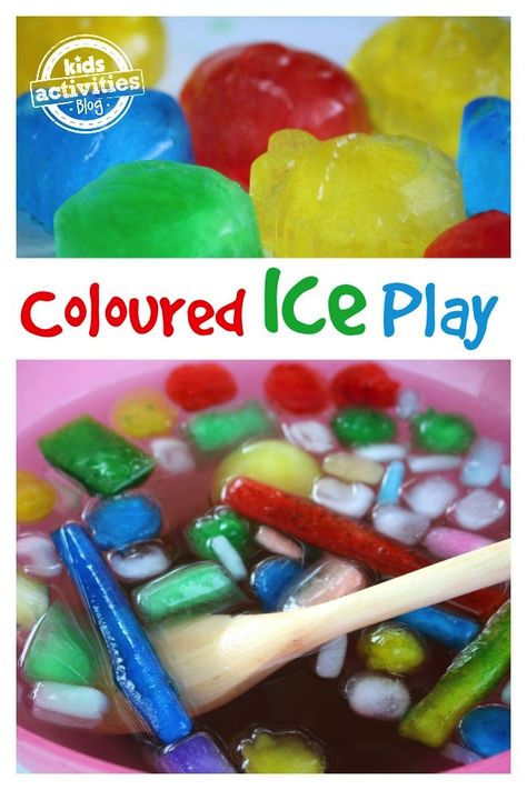 Make this fun colored ice bin for kids to play with. This is a great sensory activity! Colored Ice Cubes, Sensory Table Ideas, Ice Play, Sensory Bin Ideas, Sensory Ideas, Painting Activities, Sensory Table, Water Table, Daycare Ideas