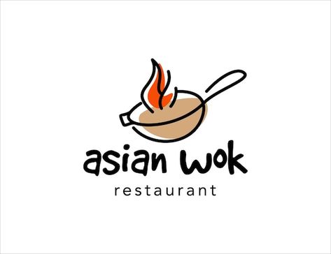 Asian wok logo template | Premium Vector #Freepik #vector #logo Kimchi Packaging, Asian Restaurant Logo, Fast Food Logo Design, Noodle Wok, Fast Food Logo, Coffee Shop Bakery, Mom Logo, Fast Food Logos, Cooking Logo