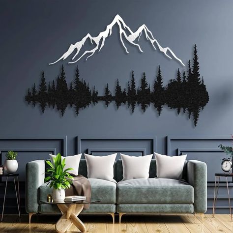 Amazon.com: NORTH KAISER Metal Wall Art - Mountain & Forest Metal Wall Decor - Large Wall Sculpture for Rustic Home Living Room Bedroom Indoor/Outdoor (White, 47.2'' x 31.4'' / 120 x 80 cm) : Home & Kitchen Forest Texture, Interior Design Per La Casa, Desain Lanskap, Forest Decor, Outdoor Wall Decor, Room Wall Decor, Metal Wall Decor, Decoration Design, Wall Decor Living Room