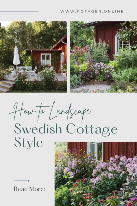 Swedish Cottage Garden, Swedish Garden Inspiration, Norwegian Garden, Swedish Garden, Nordic Cottage, Swedish Country House, Scandinavian Garden, Swedish Cottage, Sweden House