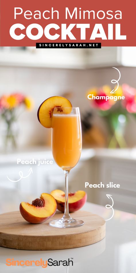 🍑🥂 Searching for the perfect brunch drink? Look no further than our Peach Mimosa Cocktail! Bursting with the sweet flavor of ripe peaches and topped with sparkling wine, this drink is a crowd-pleaser. Whether you're celebrating a special occasion or just enjoying a sunny day, this Peach Mimosa Cocktail brings a touch of sophistication and joy to your glass. Make your brunch unforgettable with this delightful cocktail! Peach Mimosas, Mango Mimosa, Girls Brunch Party, Fall Cocktails Easy, Peach Mimosa, Mint Chocolate Chip Cupcakes, Caramel Apple Sangria, Cocktail Cupcakes, Mimosa Cocktail