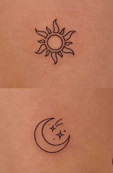 Sun And Moon Minimalist Tattoo, Letter S Tattoo, Small Best Friend Tattoos, Different Drawing Styles, Matching Sister Tattoos, Drawing Styles, Tattoo Color, Парные Тату, Matching Couple Tattoos