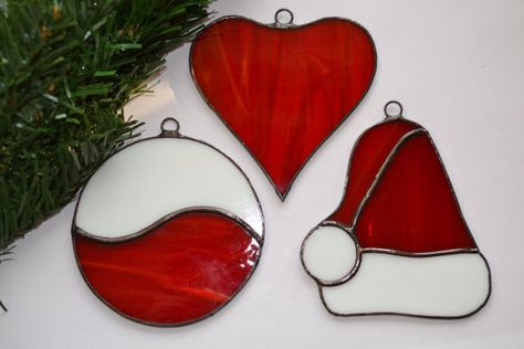 Holiday Window Decor, Santa Hat Tree, Stained Glass Christmas Ornaments, Stained Glass Santa, Glass Christmas Decorations, Stained Glass Ornaments, Stained Glass Window Hanging, Stained Glass Suncatchers, Stained Glass Christmas