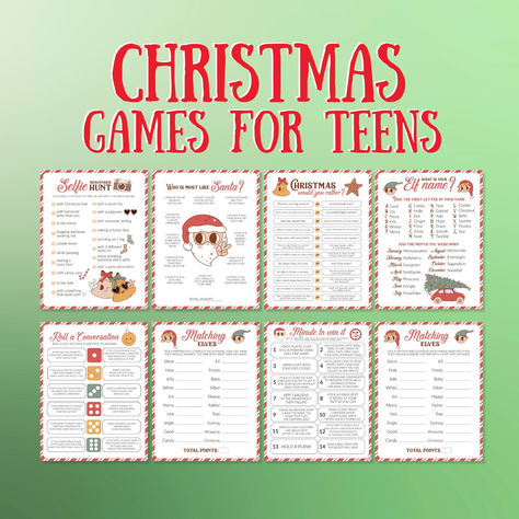 Make your Christmas party for teens a memorable one with this ultimate game set! Packed with excitement, it features classic favorites like Would You Rather, Christmas Trivia, Scattergories and Charades. Test their Holiday knowledge with our Christmas trivia quiz and keep the energy high with the minute to win it game. Get ready for endless laughs and magic-filled moments that your teens won't forget! Christmas Party For Teens, Christmas Games For Teens, Whats Your Elf Name, Christmas Trivia Quiz, Party Games Christmas, Classroom Party Games, Fun Holiday Games, Christmas Word Scramble, Teen Hangout