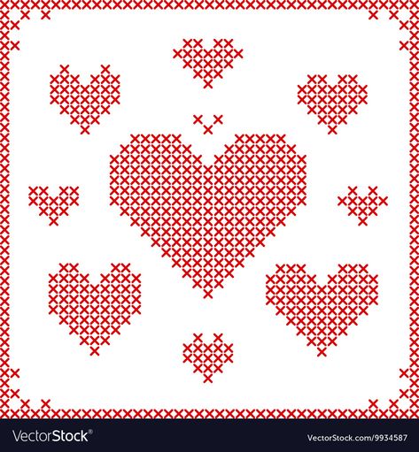 Embroidery Hearts, Cross Stitch Letters, Just Cross Stitch, Cross Stitch Patterns Flowers, Cross Stitch Heart, Pixel Art Pattern, Creation Couture, Simple Cross Stitch, Free Cross Stitch