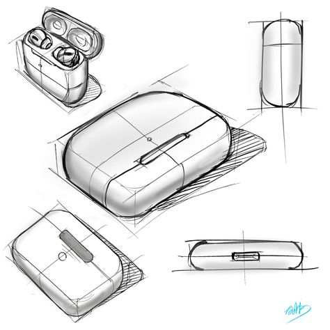 Airpod Drawing Ideas, Airpods Sketch, Earphones Sketch, Airpods Sketch Design, Backpack Sketches Industrial Design, Futuristic Product Design Sketch, Object Drawing, Industrial Design Sketch, Screen Wallpaper