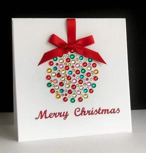 Diy Stamped Cards Ideas, Christmas Card Ideas Scrapbook, Quick And Easy Christmas Cards Handmade, Christmas Cards With Baubles, Homade Christmas Card Ideas, Scrapbook Cards Ideas Cardmaking, How To Make A Christmas Card, Easy To Make Christmas Cards, Diy Christmas Cards Handmade Vintage