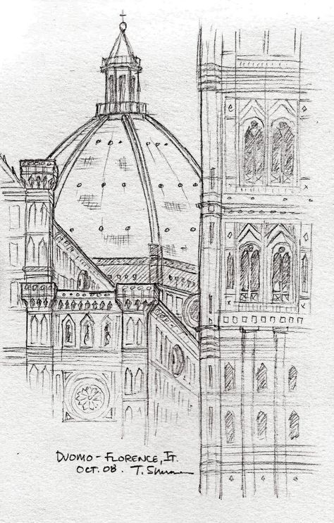 Florence Drawing, Buildings In Italy, Drawings Of Buildings, Italy Sketches, Architecture Drawing Sketchbooks, City Sketch, Building Drawing, Architecture Sketchbook, Landscape Sketch