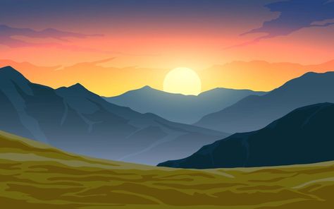 Father's Day Painting, Cowboy Sunset, Paper Layering, Cartoon Mountain, Fence Painting, Dramatic Scene, Blending Colors, Sun Drawing, Landscape Vector