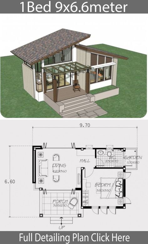 Small House Style, Small Home Design, One Bedroom House, Pelan Rumah, Sims House Plans, House Construction Plan, Small House Design Plans, House Exterior Design, Home Design Plan