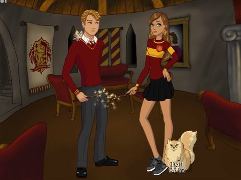 Hogwarts Couple, Hogwarts Sorting Quiz, Couple Scene, Hogwarts Gryffindor, Slytherin Ravenclaw, Gryffindor Slytherin, House Colours, Doll Divine, Hogwarts Houses