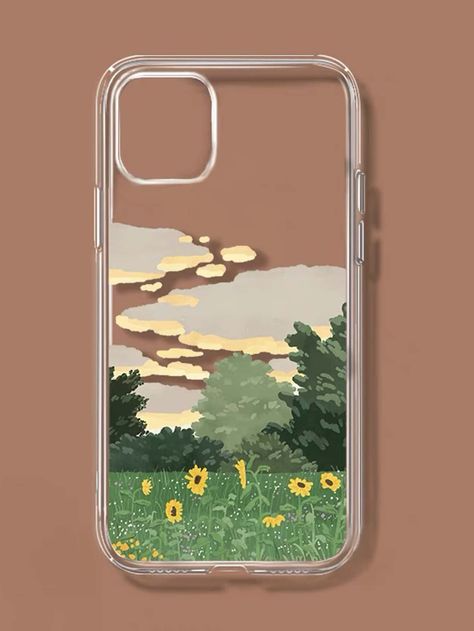 Multicolor    TPU Floral Phone Cases Embellished   Phone/Pad Accessories Custom Phone Case Ideas Paint, Painted Iphone Cases Diy, Diy Painted Phone Case Ideas, Yellow Phone Case Painting, Clear Phonecase Paintings Aesthetic, Handmade Cases Paint, Clear Case Painting Ideas, Paint On Phone Case, Acrylic Phone Case