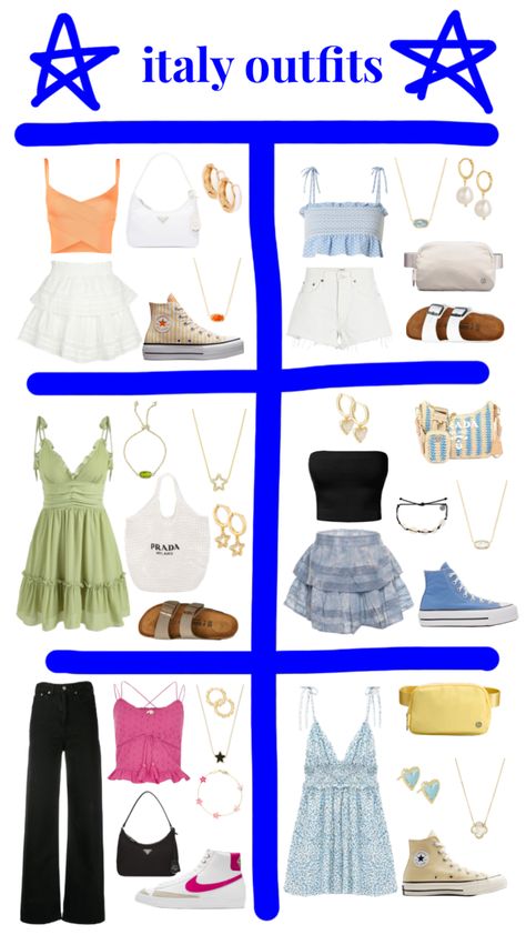 Italy Clothing Aesthetic, Cute European Outfits Summer, European Summer Outfits Italy, Outfit Ideas For Europe Summer, Aesthetic Shuffles Outfits, Italy Outfit Ideas Summer, Italy Outfit Inspo Summer, European Summer Outfits Travel, France Travel Outfits