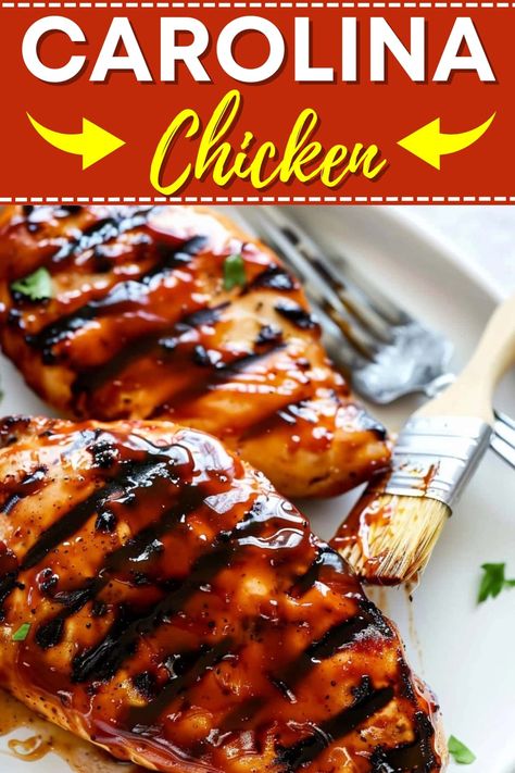 Get a taste of the South with Carolina chicken! Grilled in a sweet brown sugar and vinegar barbecue base, it's impossible to resist! The Best Bbq Chicken, Carolina Bbq Chicken, Best Grilled Chicken Recipes, Grill Foods, Chicken Breast Marinade Recipes, Bbq Grilled Chicken Recipes, State Recipes, Chicken Breast Marinade, Best Grilled Chicken