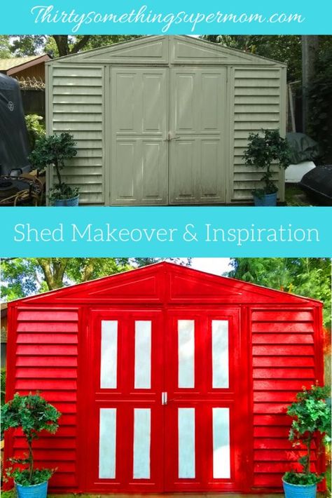 Simple Shed Makeover that was done in under one hour and for less than $10! Plastic Shed Makeover, Plastic Shed, Shed Makeover, Simple Shed, Plastic Sheds, New Look, Shed, Outdoor Structures, Building