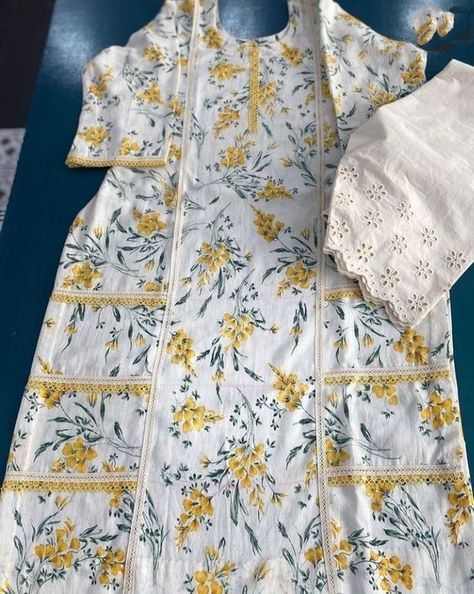 Lace Pattern Kurti, Dress Designing, Lace Dress Design, Latest Dress Design, Simple Kurta Designs, Neck Designs For Suits, Trendy Shirt Designs, Lawn Dress