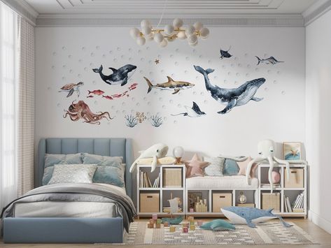 Sea Kids Room, Sea Bedrooms, Ocean Bedroom, Ocean Themed Bedroom, Ocean Themed Nursery, Sea Nursery, Ocean Room, Baby Room Themes, Ocean Kids