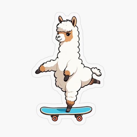 Smiling Alpaca, Alpaca Cartoon, Dancing Drawing, Animal Illustration Kids, Horse Family, Illustration Kids, Cute Alpaca, Cute Laptop Stickers, Skateboard Stickers