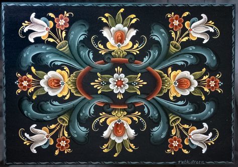 Rogaland Rosemaling, Folklore Design, Norwegian Furniture, Jo Sonja, Rosemaling Pattern, Norwegian Rosemaling, Arte Folk, Tole Painting Patterns, Folk Art Flowers