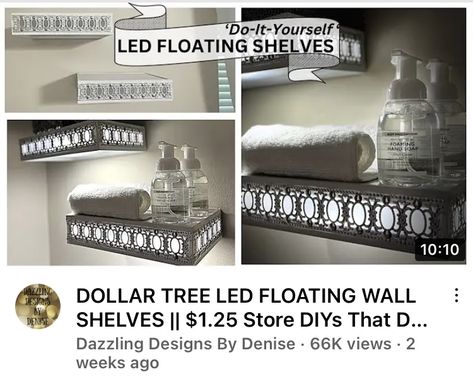 Led Floating Shelves, Dollar Tree Diy Organization, Decorative Shelves, Dollar Store Diy Organization, Floating Shelves Kitchen, Dollar Store Diy Projects, Diy Wall Shelves, Diy Dollar Tree Decor, Led Diy