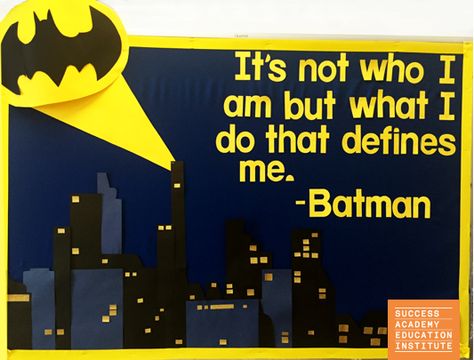 Batman Bulletin Board, Batman Classroom, Superhero School Theme, Superhero Bulletin Boards, Counselor Bulletin Boards, Superhero Class, School Year Themes, Superhero School, Design Methodology