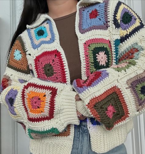 my granny square cardigan for when it gets cold (hopefully) soon!!! i used worsted cotton with solid granny squares and i’m love 🥰 #crochet #crochetlove #crochetersofinstagram #crochetcardigan #grannysquare #grannysquarecardigan #crochetinspiration #crochetsweater #crocheted #smallbusiness #crochetdesign Granny Square Cardigan, M Love, My Granny, Square Cardigan, Love Crochet, Granny Squares, Crochet Cardigan, Crochet Sweater, Crochet Designs