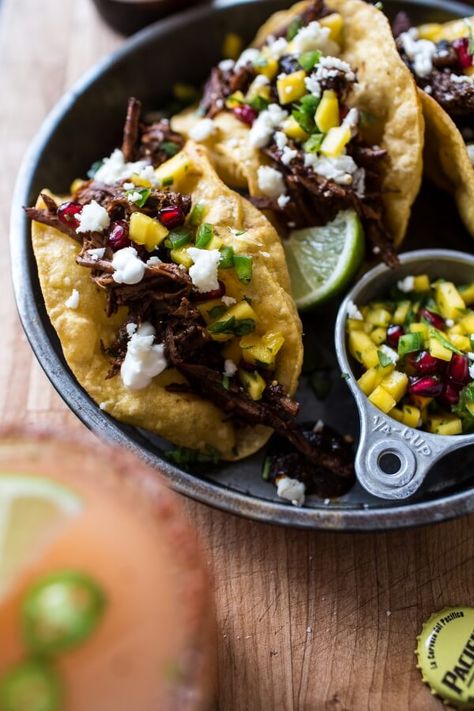 Birria Puffy Tacos | halfbakedharvest.com @hbharvest Half Baked Harvest Birria Tacos, Birrieria Taco Recipe, Biria Taco, Birria Taco Recipe, Non Spicy Birria Tacos, Consomme Birria Tacos, Puffy Tacos, Dutch Oven Uses, Mexican Night