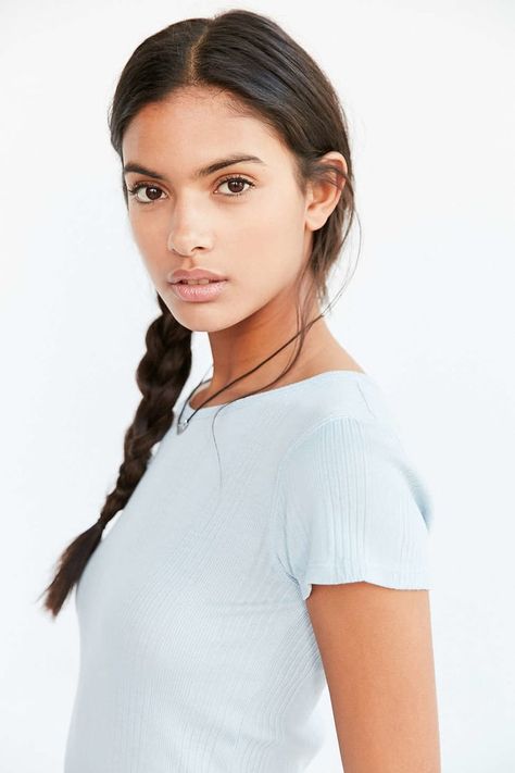 Picture of Rania Benchegra Rania Benchegra, Elsa Hosk, Fits With Shorts, Kimchi Blue, Knit Tees, Rib Knit, Portrait Photography, Urban Outfitters, It Cast