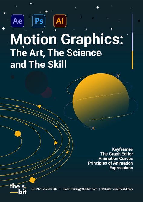 Get the expert knowledge of motion graphics. From idea to sketches, from Photoshop to Illustrator and finishing up the animation in After Effects. You will learn the Principles of Animation & Motion Design, detailed knowledge of Keyframe Animation, Interpolation, Graph Editor and Animation Curves. Graphic Design Course Poster, Motion Graphics Poster, Aftereffects Motion Graphics, After Effects Motion Graphics, Course Poster, Framework Design, Job Test, Principles Of Animation, Graphics Tutorial