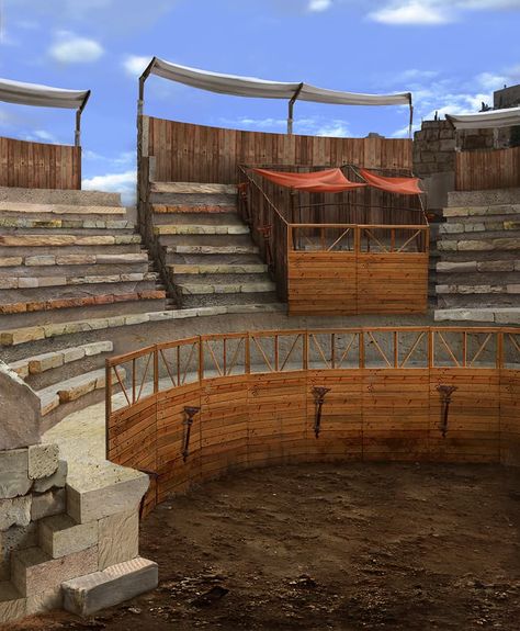 Small arena - daylight Arena Fantasy Art, Arena Aesthetic, Gladiator Ring, Gladiator Arena, Battle Arena, Episode Interactive Backgrounds, Anime Places, Emotional Scene, Game Background