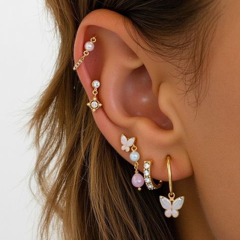 ✨ Discover the magic of butterfly and moonstone! ✨ How to add butterfly to your stack? Butterfly Earring, Butterfly Earrings, Ear Jewelry, Ear Piercings, Moonstone, Ear Cuff, Gold Earrings, The Magic, Stud Earrings