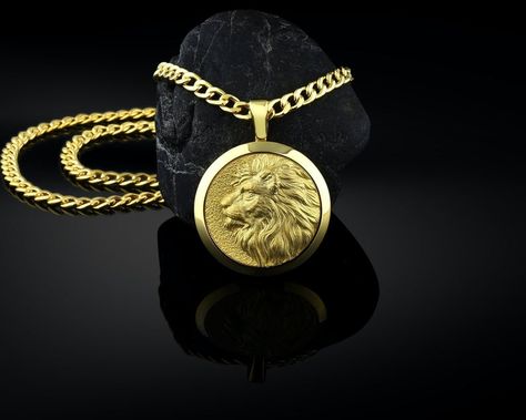 Gold Cuban Chain, Lion Gifts, Meaningful Necklace, Lion Necklace, Lion Pendant, Gold Lion, Mens Necklace, Gold Dragon, Gold Medallion