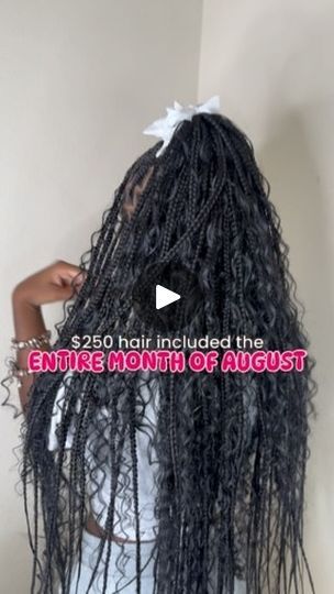 1K views · 227 reactions | $250 hair included for the entire month of AUGUST 💕

okay so I said if this video reached 20.000 views ON TIKTOK( my TikTok is : THEbraiderwithNAILS) I would do this style for $250 hair included for the entire month of August.
Catch is you have to bring bows for “content purposes” only in order to secure deal as well. The goal was reached video is now over 60,000 views 🙌🏾. If you would like to book the deposit is $52 and it is nonrefundable. It can be small bows or a big bow it doesn’t matter 💕
you may dm me for further booking instructions.
.
.
.
#bohobraids #goddessbraids #knotlessbraids #bohoknotlessbraids #braids #braidstyles | K. Smith | naylocz · Issa Girl With Locsssss August Month, Month Of August, Boho Braids, Small Bows, Goddess Braids, Big Bow, 1k Views, The Goal, Big Bows