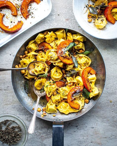 Tortellini with pumpkin, brown butter and sage - delicious. magazine Spinach And Ricotta Tortellini, Tomato Pasta Bake, Brown Butter Sage, Mascarpone Recipes, Pasta Ideas, Donal Skehan, Cold Weather Comfort Food, Cozy Soup, Vegetarian Main Course